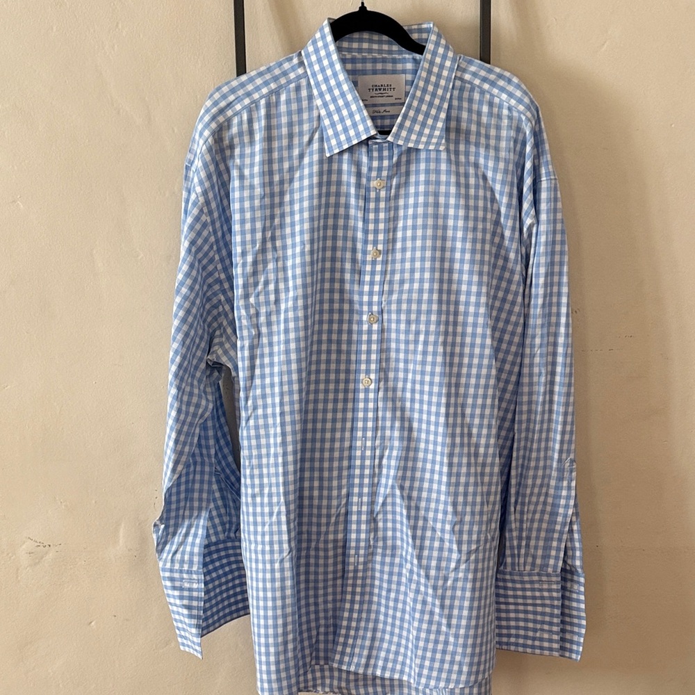 Charles Tyrwhitt Blue and White Checkered Dress Shirt